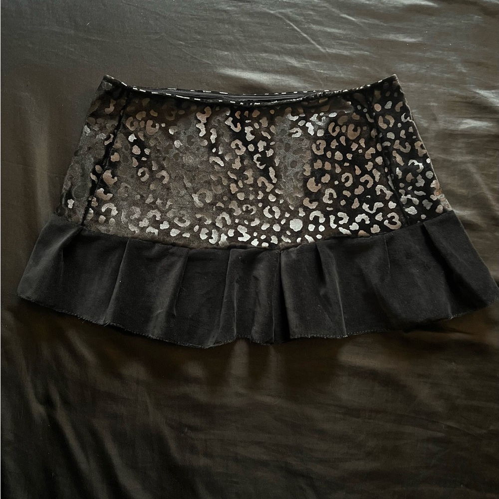 Handmade Leopard Black Velvet Mini Skirt with Velveteen Pleats